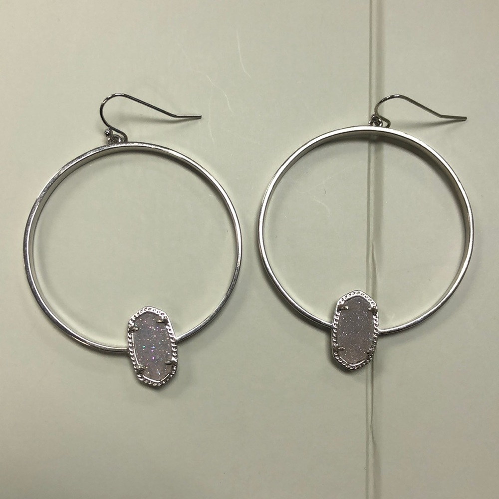 Kendra Scott Iridescent Drusy Elora Silver Hoop Earrings - Picture 3 of 7